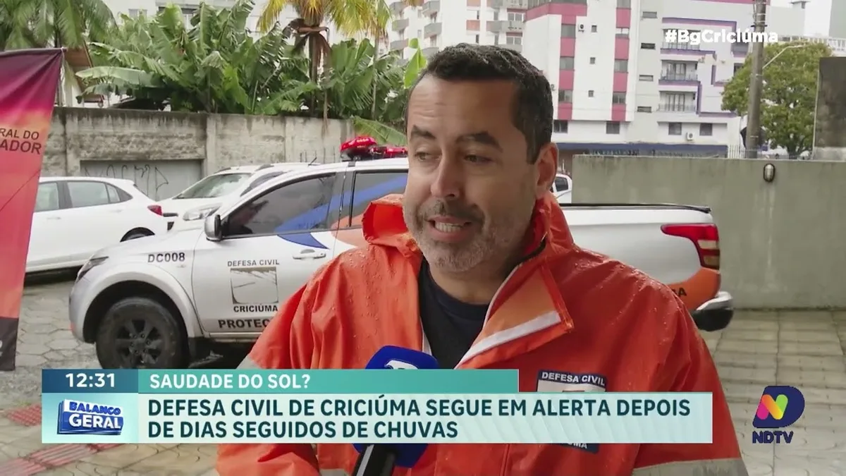 Defesa Civil mantém alerta após dias seguidos de chuva em Criciúma