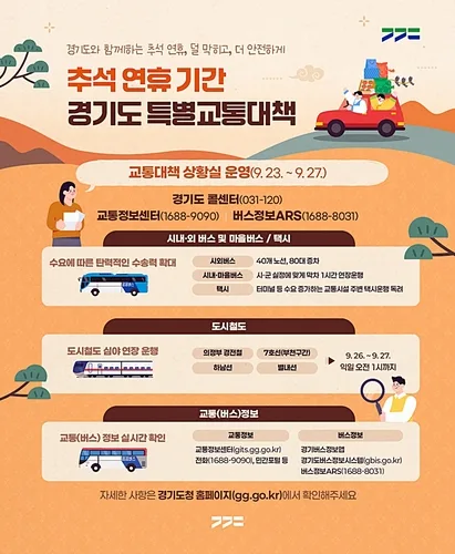 경기도, 추석 연휴 시외버스 40개 노선 80대 증차