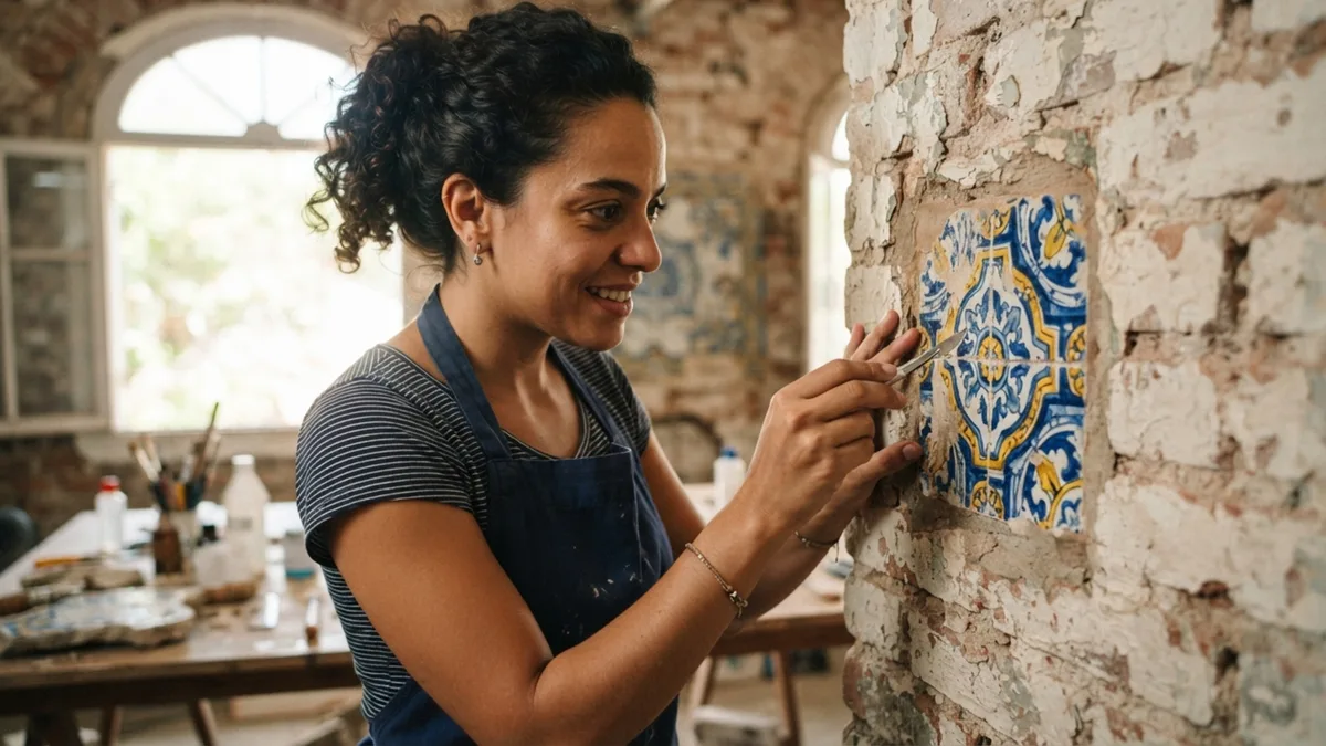 Proprietário reforma casa antiga e descobre sob quatro camadas de tinta um painel de azulejos originais assinado por renomado artista plástico