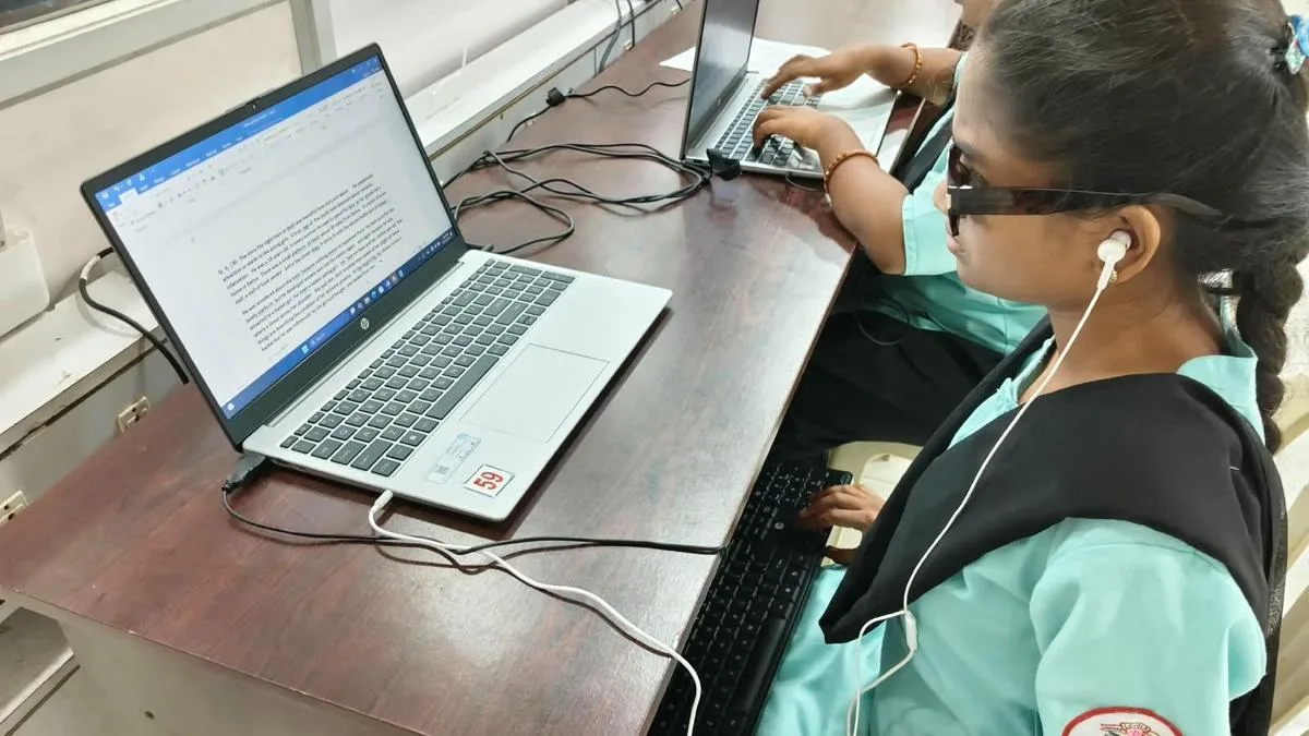 Visually challenged students write exams without help of scribes at Andhra Loyola College