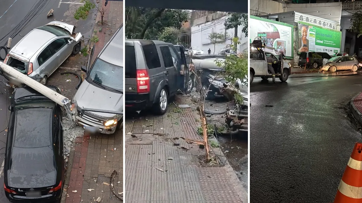 Motorista perde controle de Land Rover e atinge outros dois carros e poste em Cachoeiro