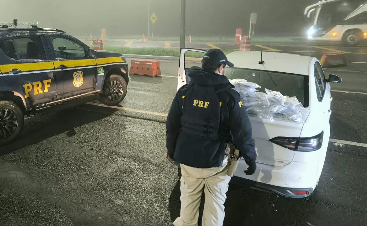 Adolescente tenta fugir de abordagem, perde controle do carro e é apreendido com 31 kg de haxixe na BR-277