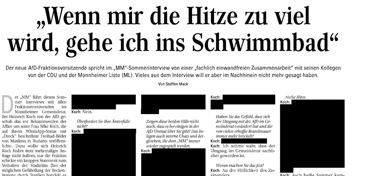 Zeitung druckt Interview mit AfD-Politiker mit geschwärzten Passagen