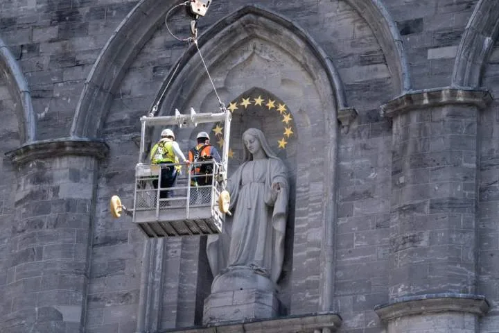 The scaffolding will be removed from the facade of Notre-Dame Basilica in Montreal