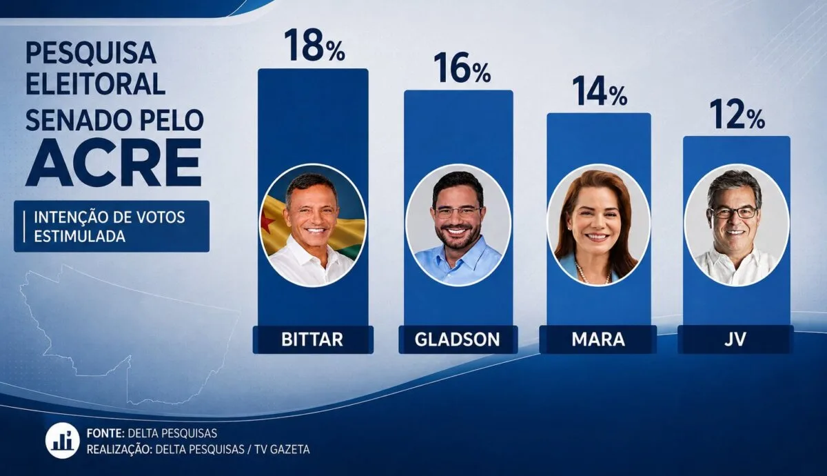 Delta/TV Gazeta: Bittar lidera com 18%, Gladson tem 16%, Mara 14% e JV 12% na disputa do Senado