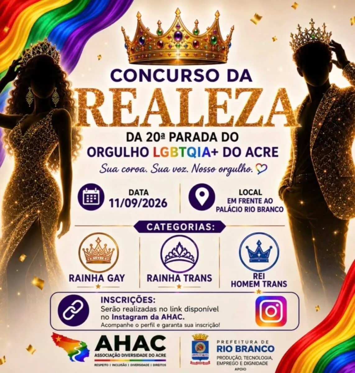 Rio Branco terá concurso da realeza LGBT+ com categorias trans e gay