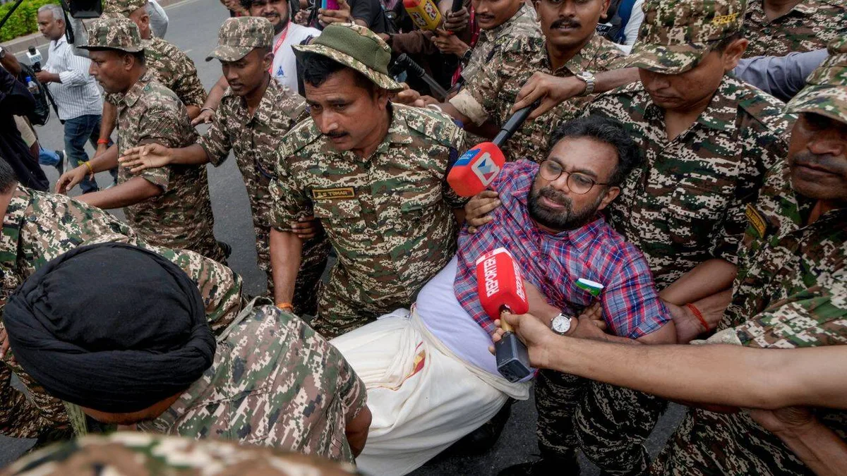 Watch: CPM MP John Brittas argues with Delhi Police as they attempt to detain him