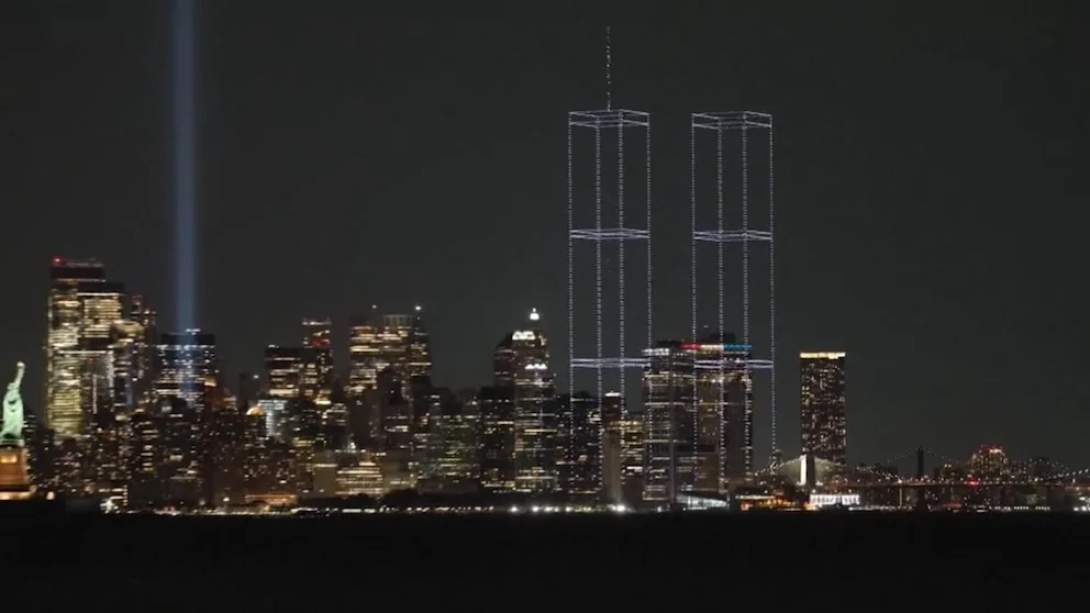 WATCH: David Muir sharers 9|11 tribute of drones illuminating NYC skyline with Twin Towers