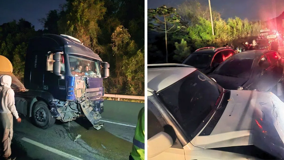 Acidente com engavetamento de veículos no Morro dos Cavalos provoca congestionamento na BR-101