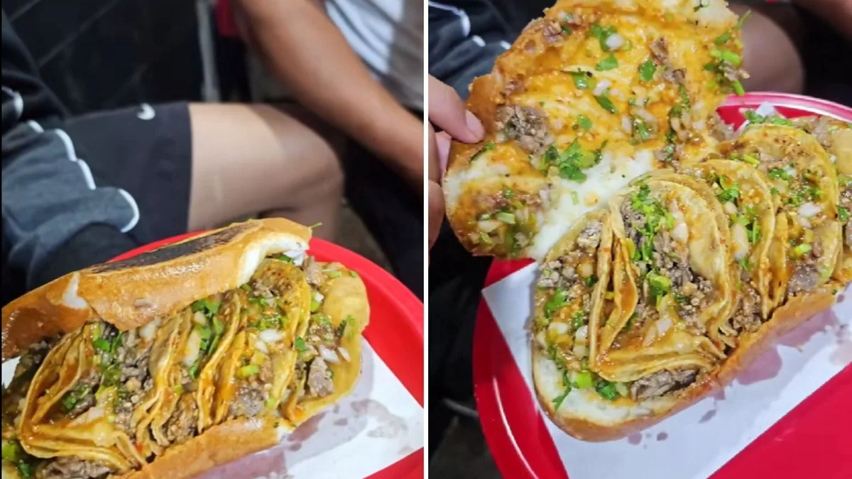 La “Taquitorta” se vuelve viral en CDMX y sorprende por su enorme combinación de tacos y torta