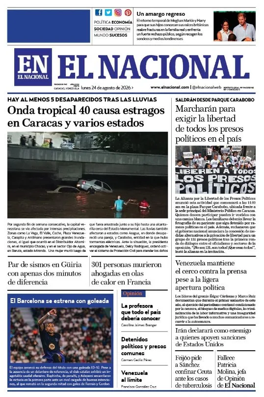 Portadas de este lunes 24 de agosto de 2026