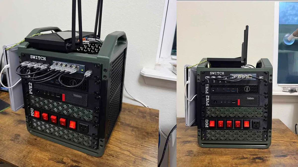 Homem transforma notebook esquecido e dois mini PCs em servidor doméstico com rack impresso em 3D