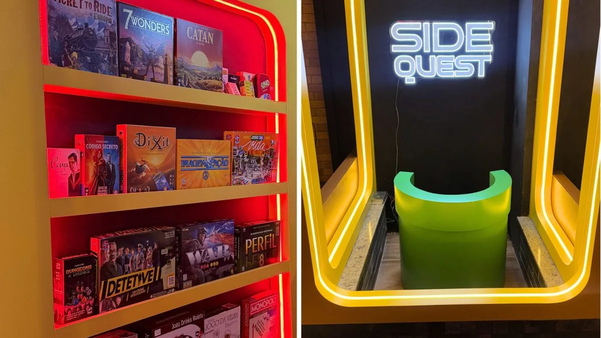 Casal ativa ‘modo gamer’ e inaugura novo bar no Centro de Florianópolis com videogames, jogos de tabuleiro e hamburgueria artesanal