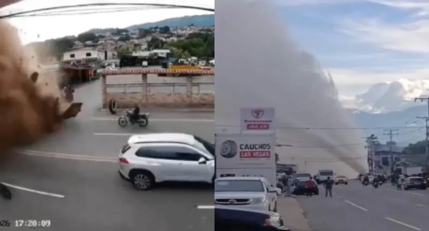El impactante video de la rotura de un tubo matriz en plena calle de Táchira, un vigilante resultó herido