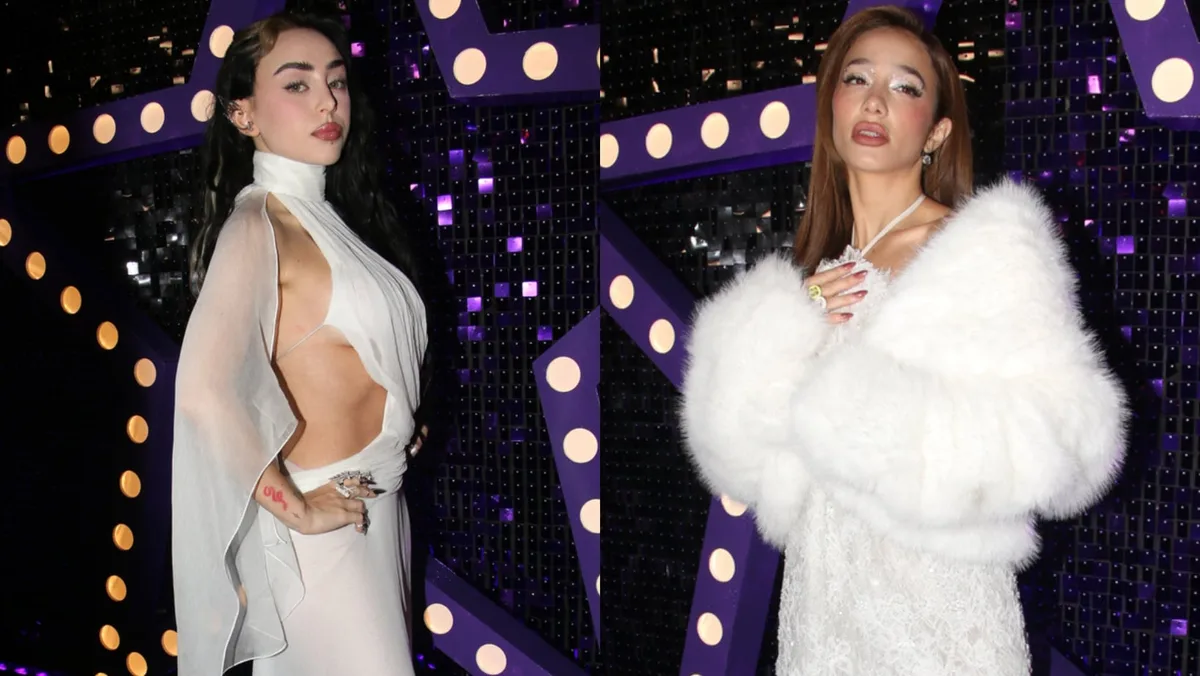 Nicki Nicole con escote side boob y Ángela Torres con encaje y piel: looks total white para una noche de estreno