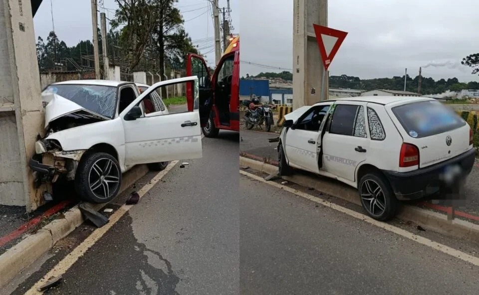 Motorista sofre apagão, bate Gol contra poste em Almirante Tamandaré e é socorrido com ferimento na cabeça