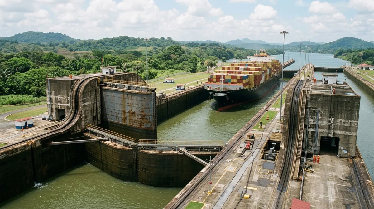 Navios de centenas de metros atravessam o Panamá sem bombas: 12 câmaras de eclusas usam apenas a gravidade da água para elevar embarcações 26 metros até o lago Gatún e baixá-las novamente