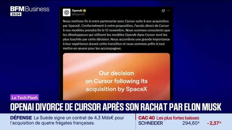 Le Tech Flash : OpenAI divorce de Cursor après son rachat par Elon Musk, par Léa Benaim - 31/08