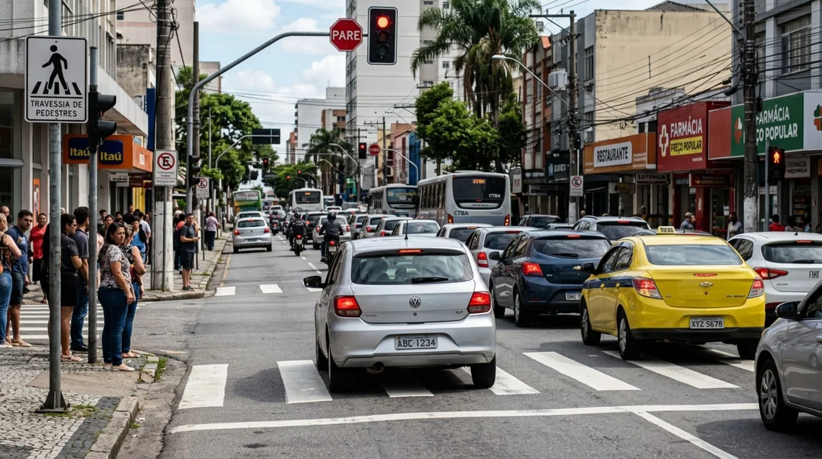 Motorista avança com trânsito lento, semáforo fecha e ele descobre que ficar parado sobre faixa de pedestres pode render multa