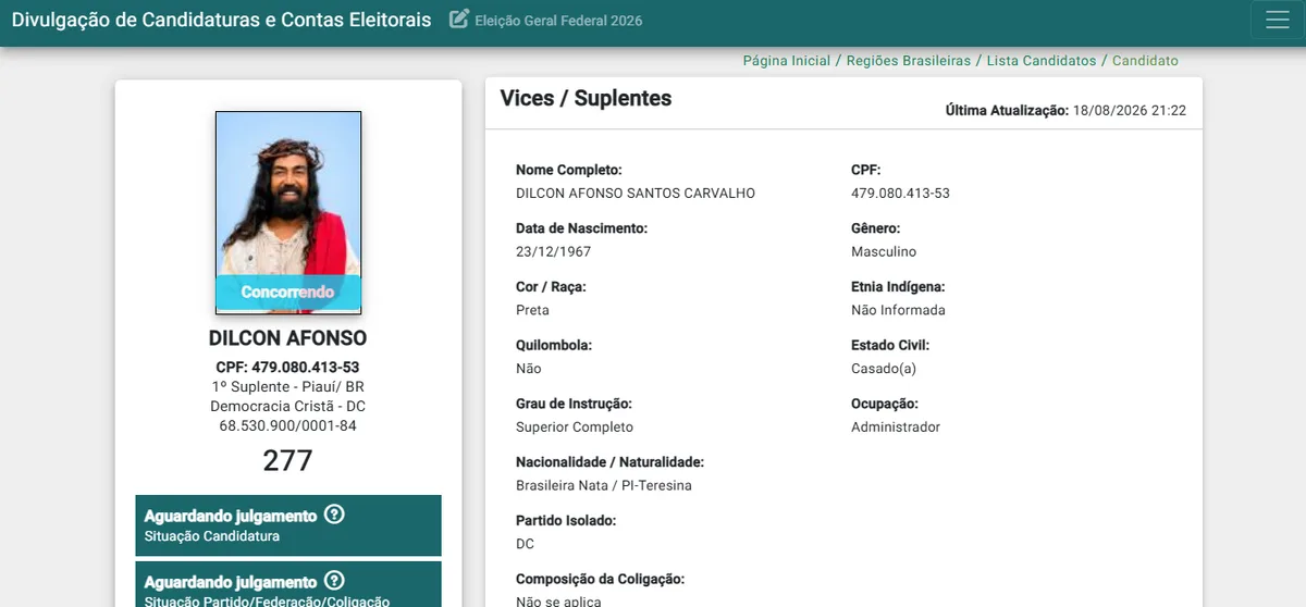 ‘Jesus do Piauí’, candidato ao Senado é intimado pela Justiça Eleitoral a trocar foto de registro