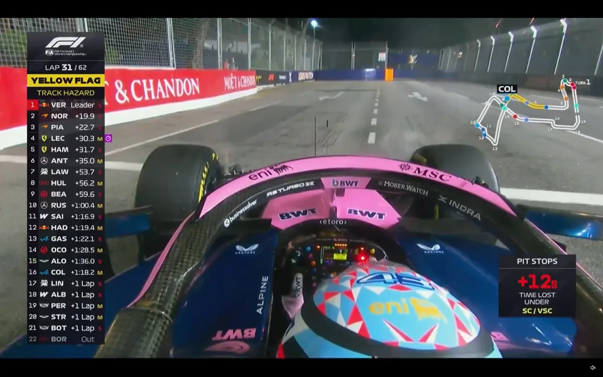 Franco Colapinto abandonó en la mitad de la carrera en el Gran Premio de Singapur