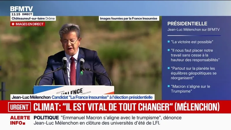 Climat: "Macron, Philippe, Attal ont été irresponsables", assène Jean-Luc Mélenchon, candidat LFI à la présidentielle, face à la gestion des conséquences climatiques de cet été
