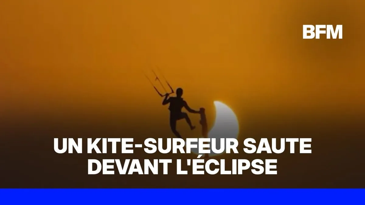 Espagne: la figure d'un kite-surfeur devant l'éclipse