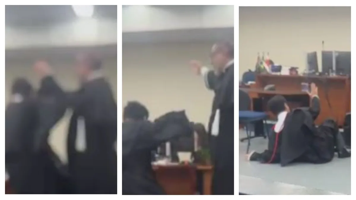 Vídeo mostra confusão em júri: promotor cai e acusa advogado de empurrá-lo, mas defesa alega que ele simulou queda 'à la Neymar'