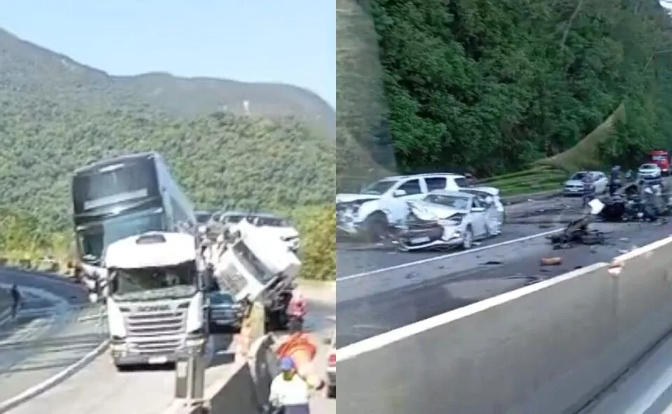 Engavetamento com vários veículos deixa dois mortos e interdita BR-277 em Morretes; vídeo mostra destruição