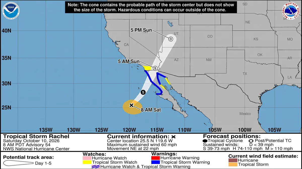 La tormenta tropical Rachel amenaza a un estado de EEUU con lluvias intensas, inundaciones y vientos de hasta 105 km/h
