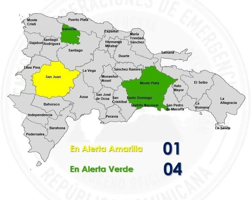 Una provincia de República Dominicana se encuentra en alerta amarilla por lluvias y tormentas eléctricas