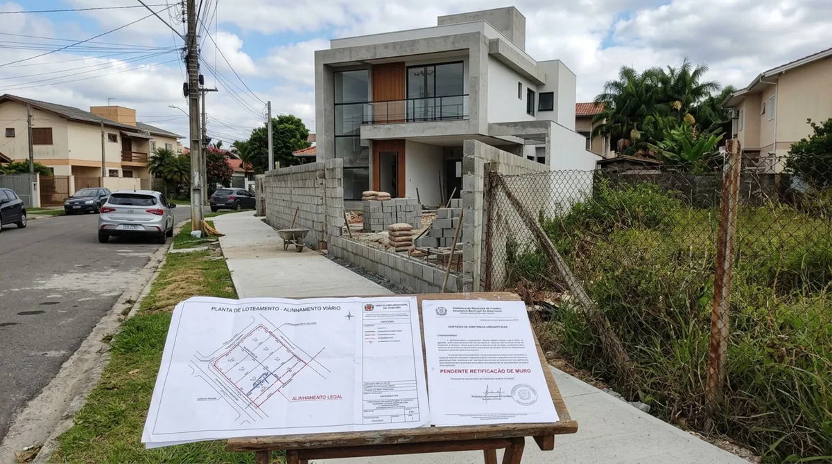 Casal termina casa dos sonhos e, ao colocar o muro frontal, descobre que o alinhamento oficial da rua não coincide com a cerca usada durante a obra
