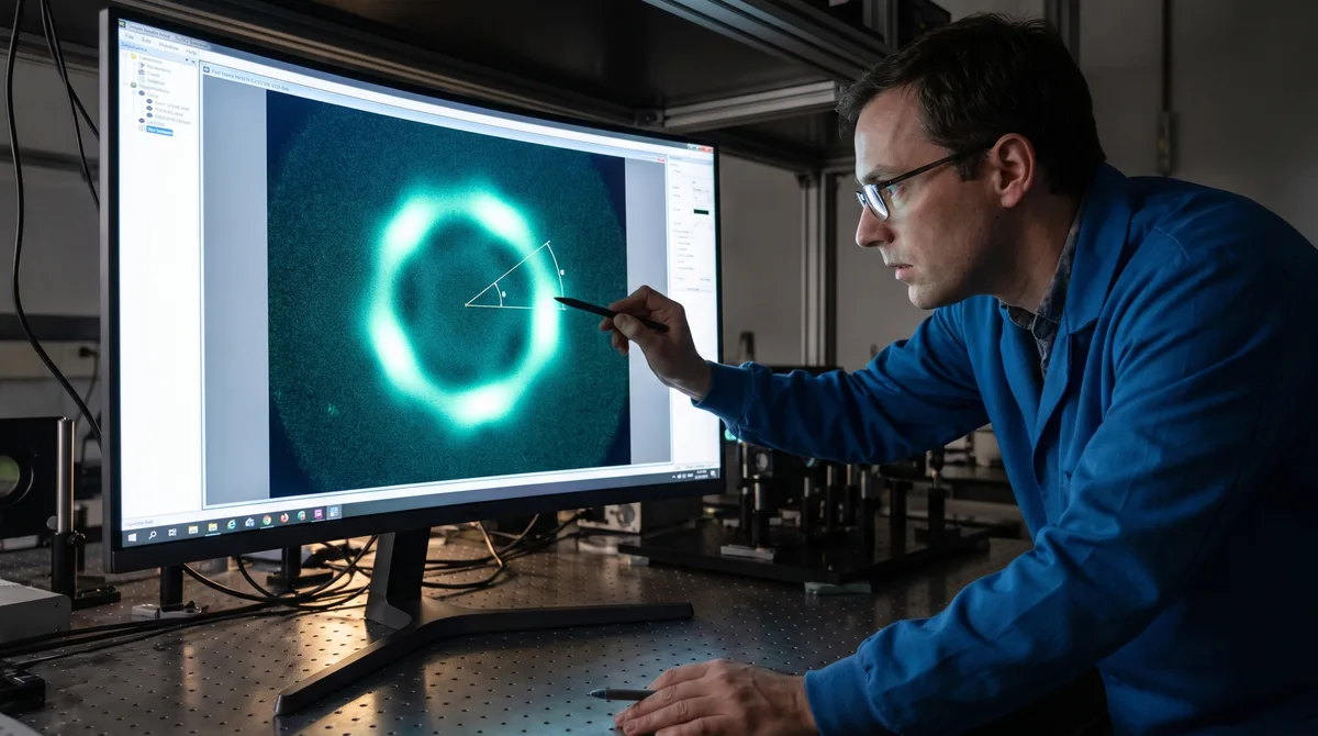 Uma única fotografia começou a revelar a frequência exata de um laser porque o desenho de luz gira quando a cor muda