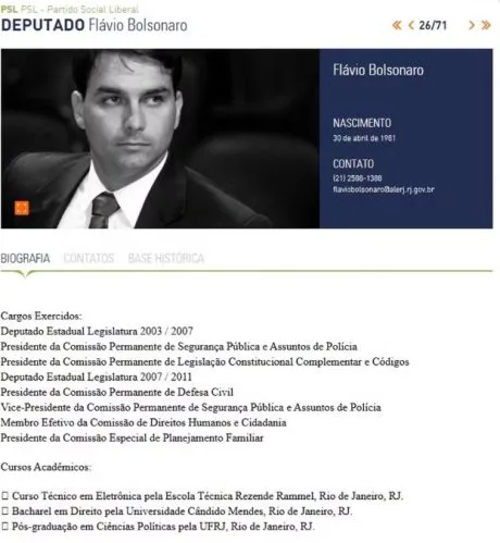 Jornal aponta que páginas oficiais de Flávio Bolsonaro citam pós-graduação que ele não fez, e equipe se manifesta Jornal aponta que páginas oficiais de Flávio Bolsonaro citam pós-graduação que ele não fez, e equipe se manifesta