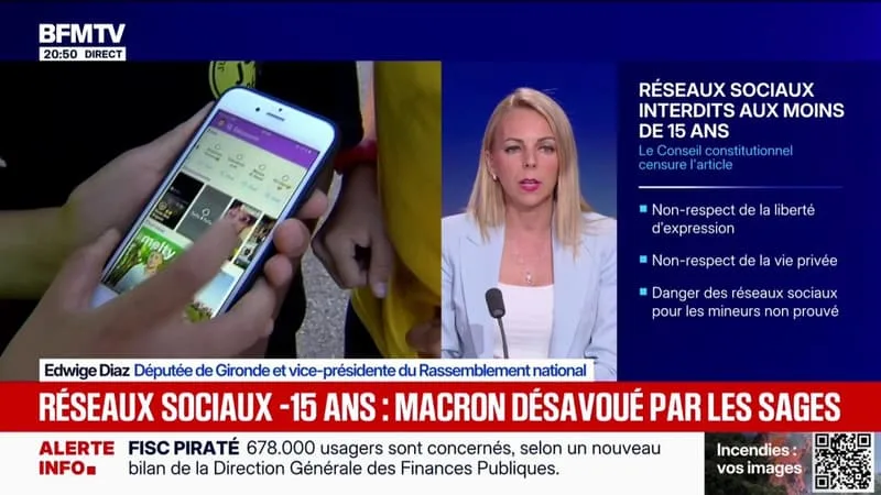 Interdiction des réseaux sociaux aux moins de 15 ans: "Si le gouvernement réécrit ce texte conformément à nos attentes, nous pourrons tout à fait le voter", confie Edwige Diaz, vice-présidente du RN