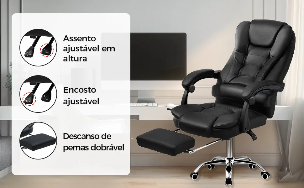 Mais conforto! Cadeira Presidente com apoio para os pés está em promoção por R$474