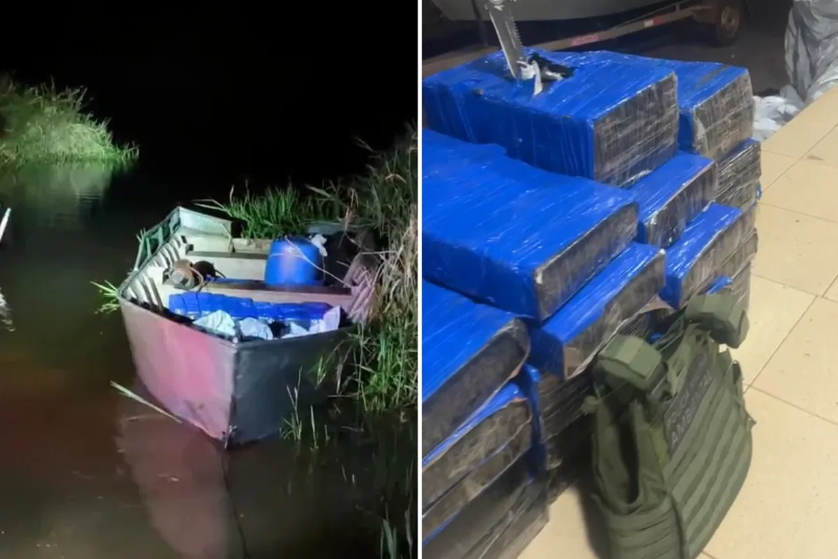 PMA apreende 326 kg de maconha em barco após perseguição em rio de Japorã