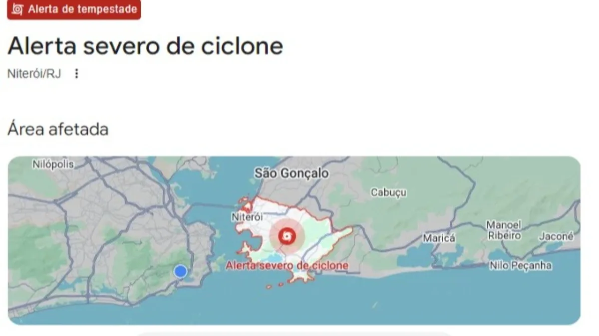Moradores de Niterói recebem 'alerta severo' de ciclone do Google; Defesa Civil nega