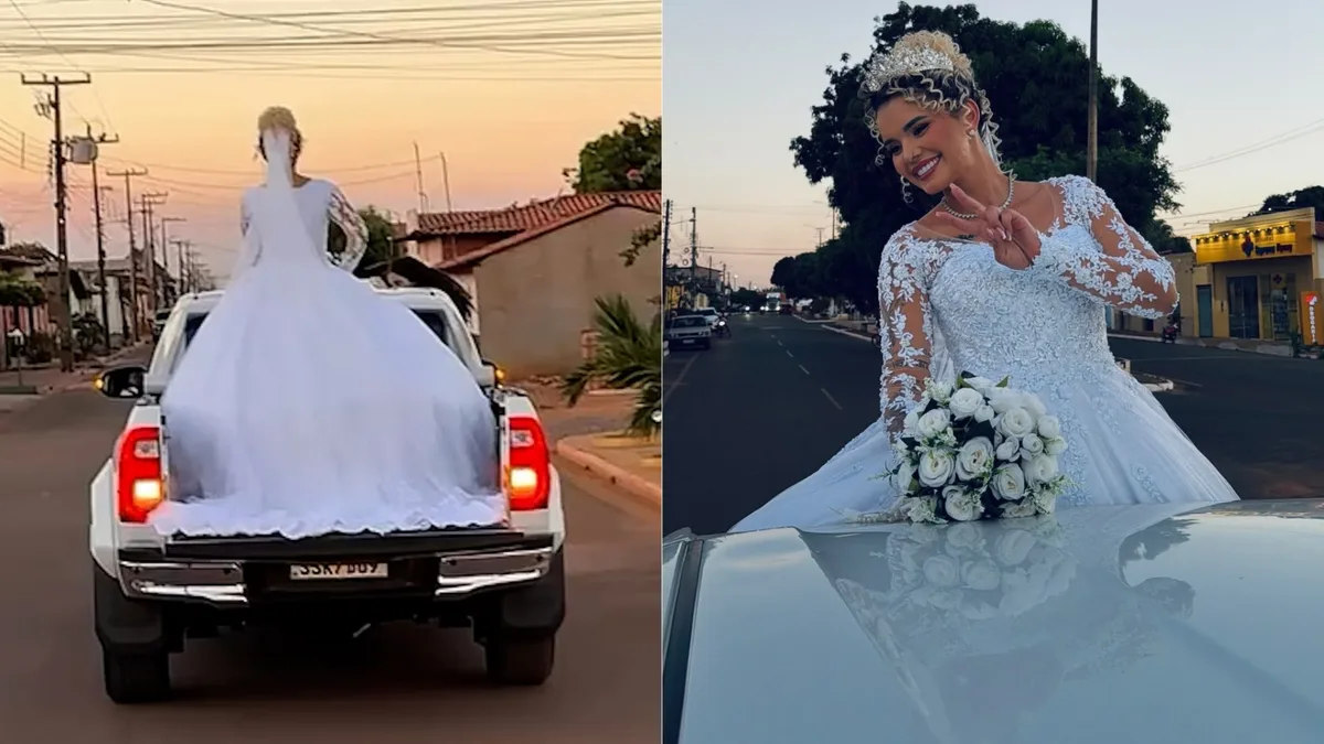 Noiva improvisa ida à igreja em carroceria após vestido não caber em carro no MA; VÍDEO
