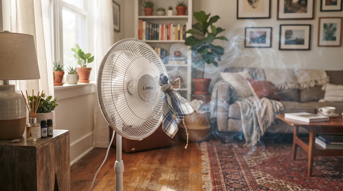 Prender um lenço umedecido com óleo essencial no ventilador: o truque genial para perfumar a casa inteira em minutos