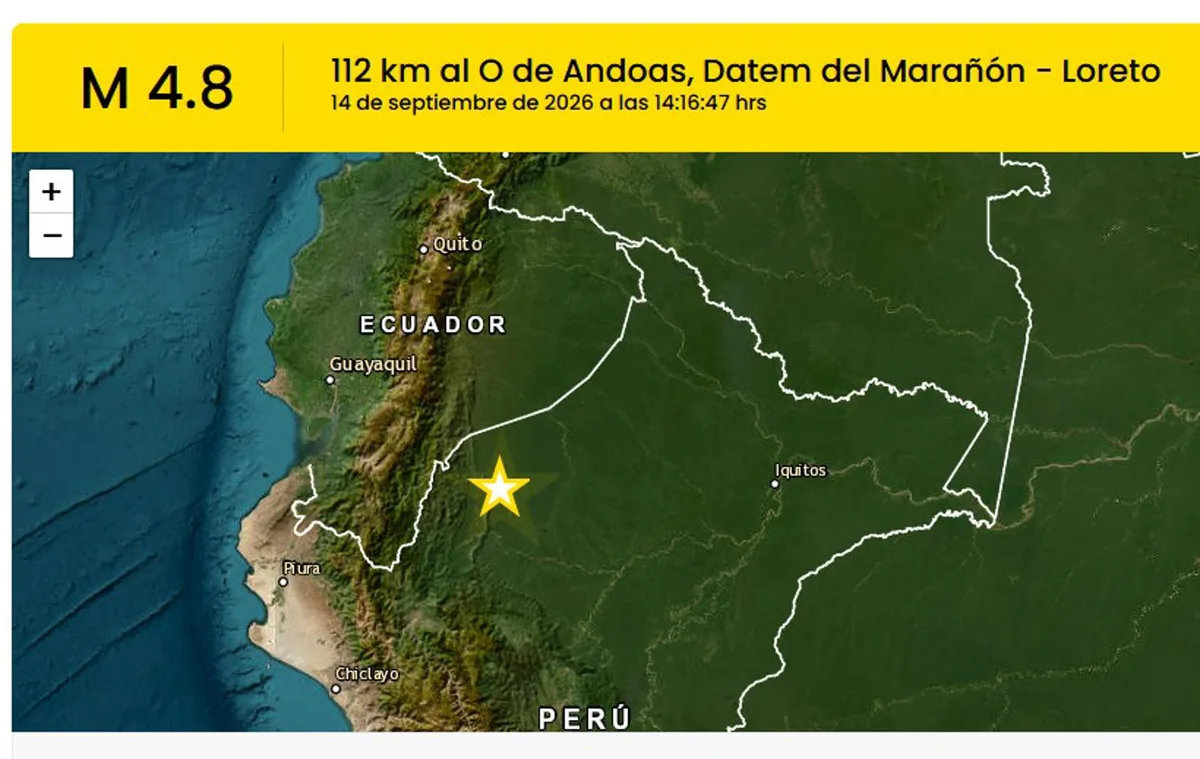 Sismo de magnitud 4,8 sacudió la frontera amazónica de Perú y Ecuador