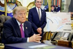 Trump assina decreto e rebatiza lago na fronteira com o Canadá como “Lago América”