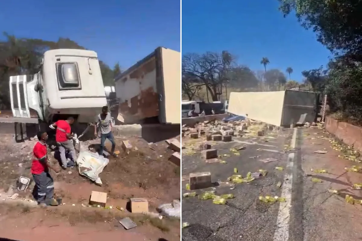 Carreta com detergente tomba e bloqueia BR-381 sentido BH