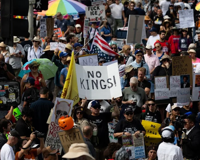 'No Kings' protesters rally across the US – video