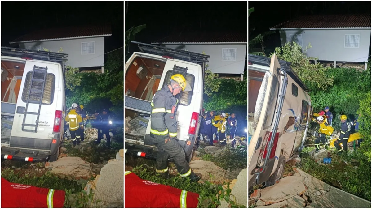 Argentinos ficam feridos após motorhome cair em ribanceira de praia em Florianópolis