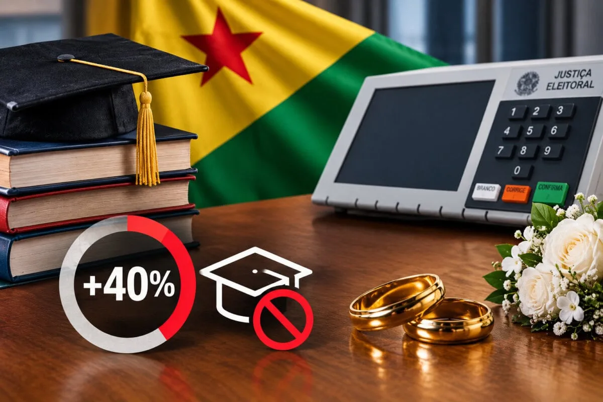 Mais de 40% dos candidatos no Acre não têm ensino superior completo; maioria é casada