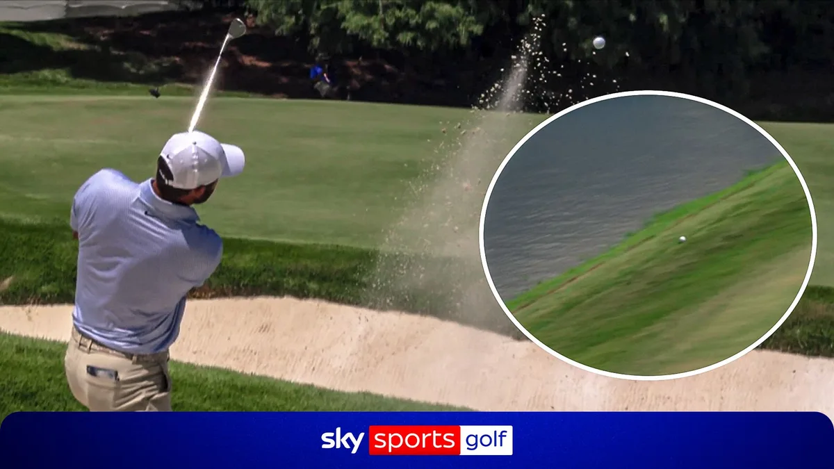 'You've got to be kidding me?!' - Scheffler's ball bounces off a sprinkler into water!