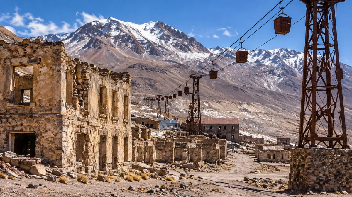Una mina de azufre tuvo 3000 habitantes y un cable carril de 15 km a 4100 metros: hoy es un pueblo fantasma con 100 construcciones