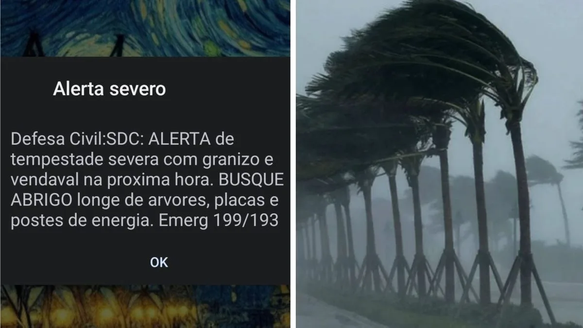 Moradores recebem aviso de emergência para buscar abrigo imediato com chegada de tempestade severa e vendaval em Florianópolis