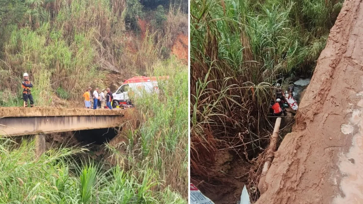 Motociclista é resgatado após queda de 8 metros em ponte de Alegre; veja vídeo